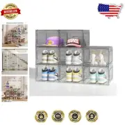 Large 8 Pack Sturdy Shoe Storage Boxes - Transparent & Dustproof Closure