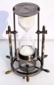 Brass Antique Sand Timer Hourglass With Wheel Compass Base & Hanging