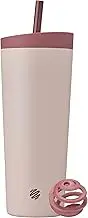 BlenderBottle 2-in-1 Insulated Stainless Steel Shaker Tumbler, Swig Leakproof Lid, Straw, BlenderBall, BPA Free, For Protein Shakes, Smoothies, And Pre Workout, 24 oz, Red/Tan (Sahara Sunset)