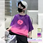 【UNIKIDS】中大童裝字母漸變色短袖T恤 男大童裝 CVTXA1089(粉 綠)