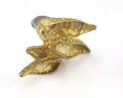 Hammered Leaf Flowers Ring Adjustable Raw brass (17.5mm 7US inner size) 2695