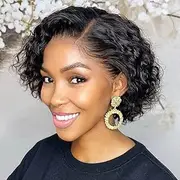 Short Curly Bob Wig Human Hair Wig Lace Part Wavy Glueless Wigs Brazilian Virgin Hair Wig for Black Women Natural Black