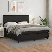 vidaXL Queen Box Spring Bed with Adjustable Headboard and Pocket Spring Mattress, Faux Leather Black