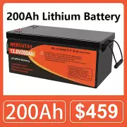 12V 200Ah Lithium Iron Phosphate Battery LiFePO4 Rechargeable Camping BMS RV AGM