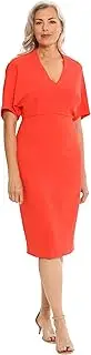 [London Times] Women's Chic V-Neck Dolman Sleeve Midi Sheath Polished Event Guest of Versatile