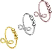 ERINGOGO 3 Pcs Adjustable Fidget Anxiety Rings with Beads Spiral Rotating Alloy Rings for Smooth Glossy Surface Present for Women and Anxiety Relief
