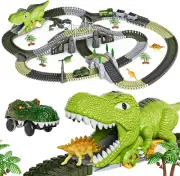 Dinosaur Race Track Toys,Flexible Train Tracks with 4 Dinosaurs Figures,281 Pcs