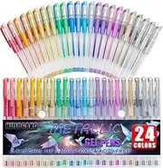 HUJUGAKO 48 Pack Metallic Gel Pens, 24 Colored Gel Pen with 24 Refills,40% More Ink Write Smooth for Adults Coloring Books Drawing Doodling Scrapbooks Bullet Journaling
