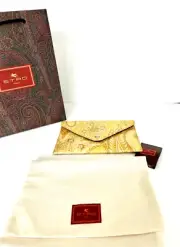 Etro Pouch NWT Yellow Etro Print Coated Fabric Envelope Clutch Bag Retail $390