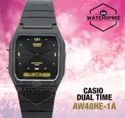 Casio Analog Digital Dual Time Black Resin Band Watch AW48HE-1A AW-48HE-1A