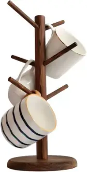 Dorhors Mug Holder Tree,Coffee Cup with 6 Hooks, Wood Rack Brown