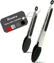 Riveira Tongs for Cooking with Silicone Tips | 9 and 12-Inch Pieces Set | Non-Stick Kitchen Grill Tongs | BBQ Grilling Tong | 550°F High Heat-Resistant Premium Silicone Tips | 304 Stainless Steel