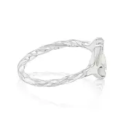 Sterling Silver Rhodium Plated White Shell Pearl Twisted Dolphin Tail Ring, Q