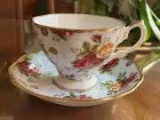 Royal Albert Old Country Roses Blue Damask Tea Cup & Saucer Bone China England