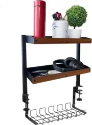 Clamp on Desk Organizer Shelf, Desk Extender Side Table with Under-Desk Cable Ma