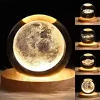 3D Crystal Ball Moon Galaxy Table Lamp USB LED Warm Night Light Decor Kids Gift