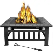 32" Wood Burning Fire Pit Outdoor Garden Patio BBQ Grill Square Stove W/ Cover