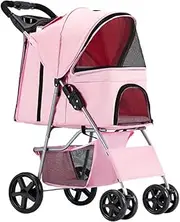 Pet Dog Stroller for Small Medium Dogs & Cats, Dog and Cat Stroller Folding Cart Premium Dog Strollers Cat Carriage Pushchair with Cup Holder, Pet Travel Pram Lightweight(Pink)