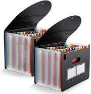 2-Pack Expandable File Folders, Multi-Layer Expandable File Folders, Portable Office File Storage with Colored Labels for Office, School, Study Room (Black)
