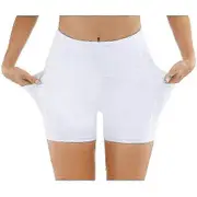 Women's Cycling Shorts Sports Shorts With Pockets Leggings Short High Waist Opaque Gym Shorts Push Up Hot Pants Summer For Yoga Running white XL