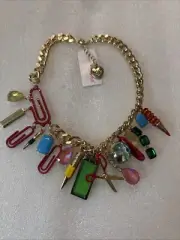 Betsey Johnson School Ruler Scissors Globe Necklace Nwt Rare