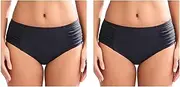 [COCOPEAR] Full Coverage Bikini Bottoms for Women Mid Rise Bathing Suit Bottoms for Women Ruched Tummy Control Swim Bottoms