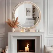 30 Inch round Wood Mirrors Wall Mirror for Bathroom, Rustic Farmhouse Circle Mir