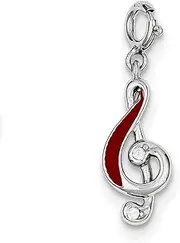 [JewelryWeb] 925 Sterling Silver Polished Spring-Ring Red Enameled Treble Clef Charm 22x9mm Wide