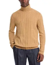Boss Wool & Cashmere Cable Knit Turtleneck Sweater