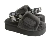 UGG FLUFF YEAH DISCO SLIDE DARK GREY GRAY SANDAL US 8 / EU 39 / UK 6