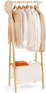 Relquorax Bamboo Coat Rack, Open Wardrobe with Storage Bag, Clothes Rail Hook, Sturdy for Bedroom, Hallway, (S)