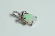 Small Solid 14K White Gold Genuine Australian Opal Pendant for Necklace NEW