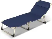 BLOODYRIPPA Folding Camping Bed, Convertible Lounge-Recliner, 4 Adjustable Positions, Steel Tube Frame, 600D Oxford Fabric, Removable Pillow & Cotton Pad, Support Up to 300 Pounds, Navy
