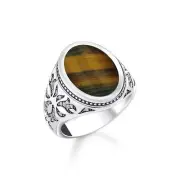 Genuine THOMAS SABO Rebel Wolf ring with gold-blue tiger's eye