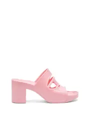 [Diesel] Diesel - Sa-Bonnie-Heeled rubber slides with cut-out logo - Sandals - Woman - Pink 36 Pink