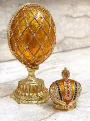 Designer Orange Egg Faberge Egg with Royal Crown Swarovski 24k Gold Fabergé Egg