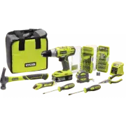 Ryobi 18V ONE+ Cordless Drill Driver Combo Kit, Toolkit, Screw & Drill Bits, Bag