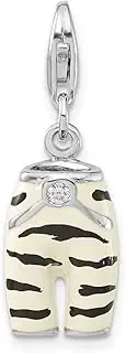 [JewelryWeb] 925 Sterling Silver Fancy Lobster Closure Click on CZ Cubic Zirconia Simulated Diamond Enamel Zebra Pants Charm Pendant Necklace 28x10mm