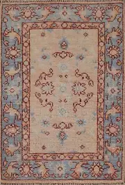 Peach/ Light Blue Handmade Rug Oushak Vegetable Dye 3' 1'' X 2' 0'' Accent Rug