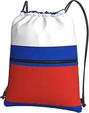 EdWal Russian Flag Print Drawstring Backpack Gym Bags Sports Bags With Zipper Pocket For Travel Beach, Black, One Size