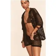 Chocolate Mini Crochet Beach Shorts, Chocolate