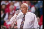 Fresno State Bulldogs head coach Jerry Tarkanian takes a refreshin- Old Photo