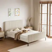 Oikiture Bed Frame Bed Frame Velvet Fabric King Single, Double, Queen & King