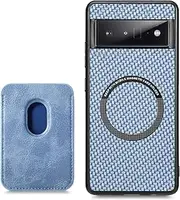 RUNGOS for Google Pixel 6 Pro Case MagSafe, with Magnetic Wallet & Card Holder (Carbon Fiber Texture) [Stable Magnetic] [10Ft Drop Tested] Shockproof for Google Pixel 6 Pro Wallet Case 6.7'', Blue