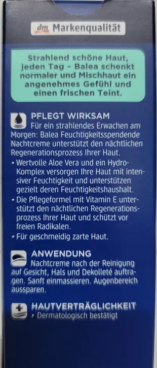 德國 BALEA Nachtcreme 10% Aloe Vera 蘆薈晚霜
