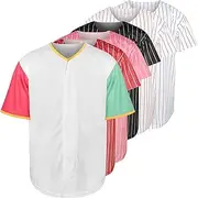 [JKNAKN] Blank Baseball Button Down Jersey Plain Short Sleeve Hipster Hip Hop T Shirts Jersey