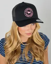 [Ringers Western] Ringers Western Women's Signature Bull Trucker Cap in Black/Pink One Size Black/Pink