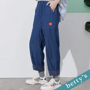 betty’s貝蒂思 鬆緊牛仔刺繡長褲(深藍)