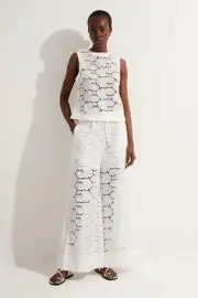 Tall Cotton Cutwork Panelled Woven Wide Leg Pants