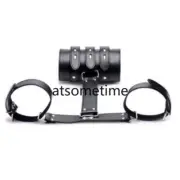 PU Leather Adjustable Arm Binder Cuffs Restraint Lock Bondage Body Harness